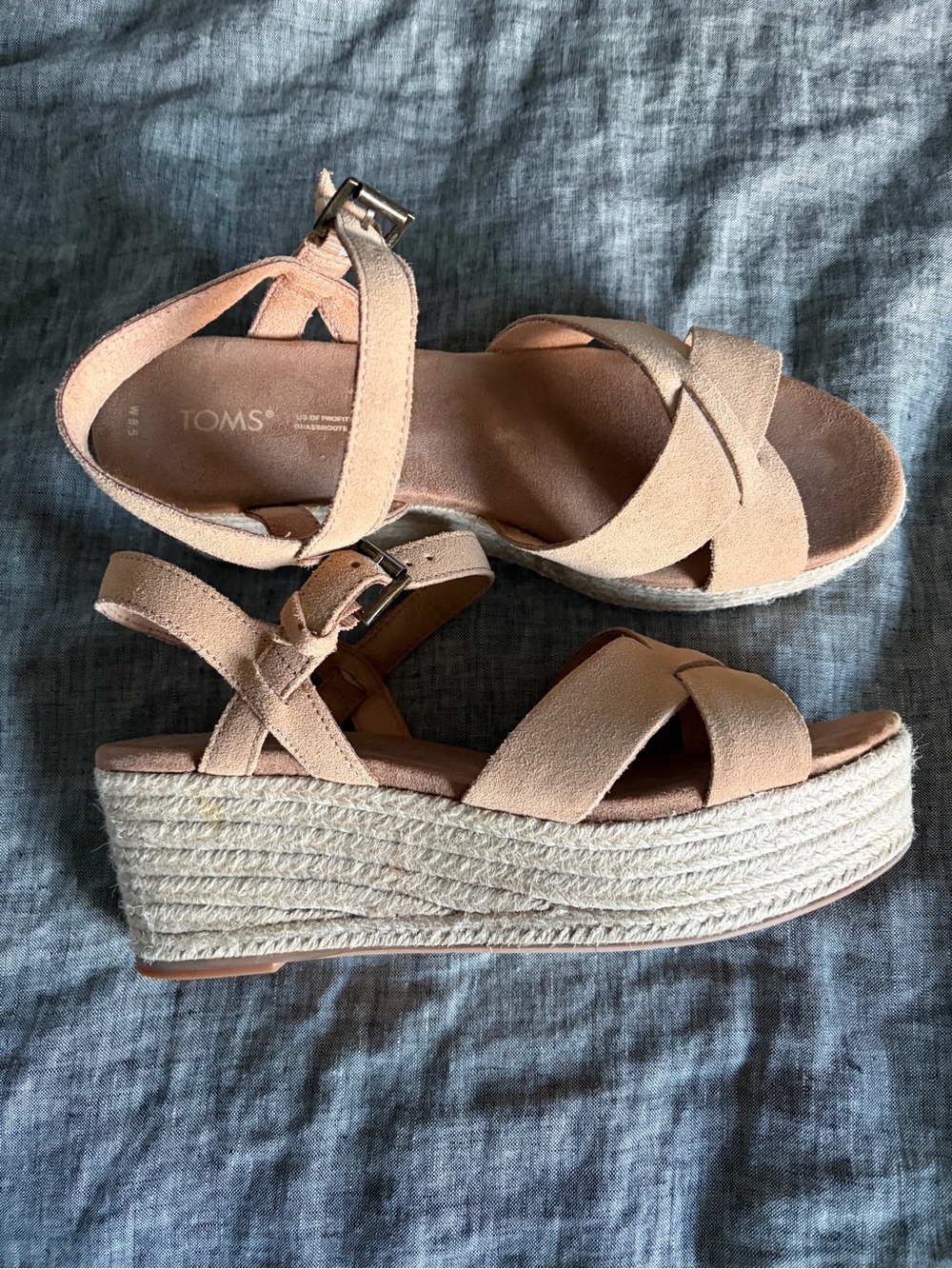 TOMS Blush Suede Espadrille Wedge Sandals